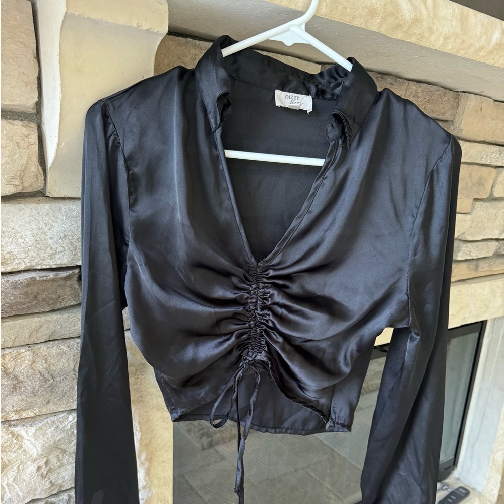 Satin/Silk like material zipper on the side, cropped top